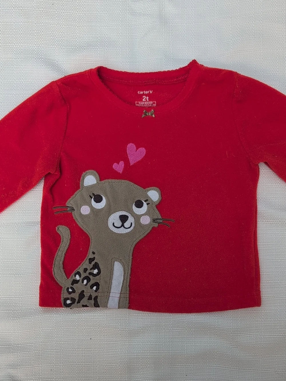 Orange Set Leopard Applique Fleece Long Sleeve Top And Leopard-Print Pants 2T